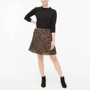 NWT J. Crew Mini Skirt Pleated Leopard Animal Print Brown BLack Lined Booties 2